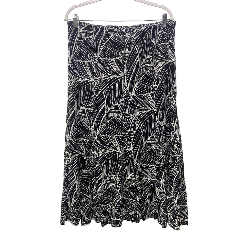 JM‎ Collection Midi Skirt Black White Print Elastic Sheer L Whimsigoth Witchy